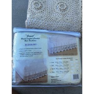 Bohemian Creme Crochet King Pillow Cases and Bed Skirt